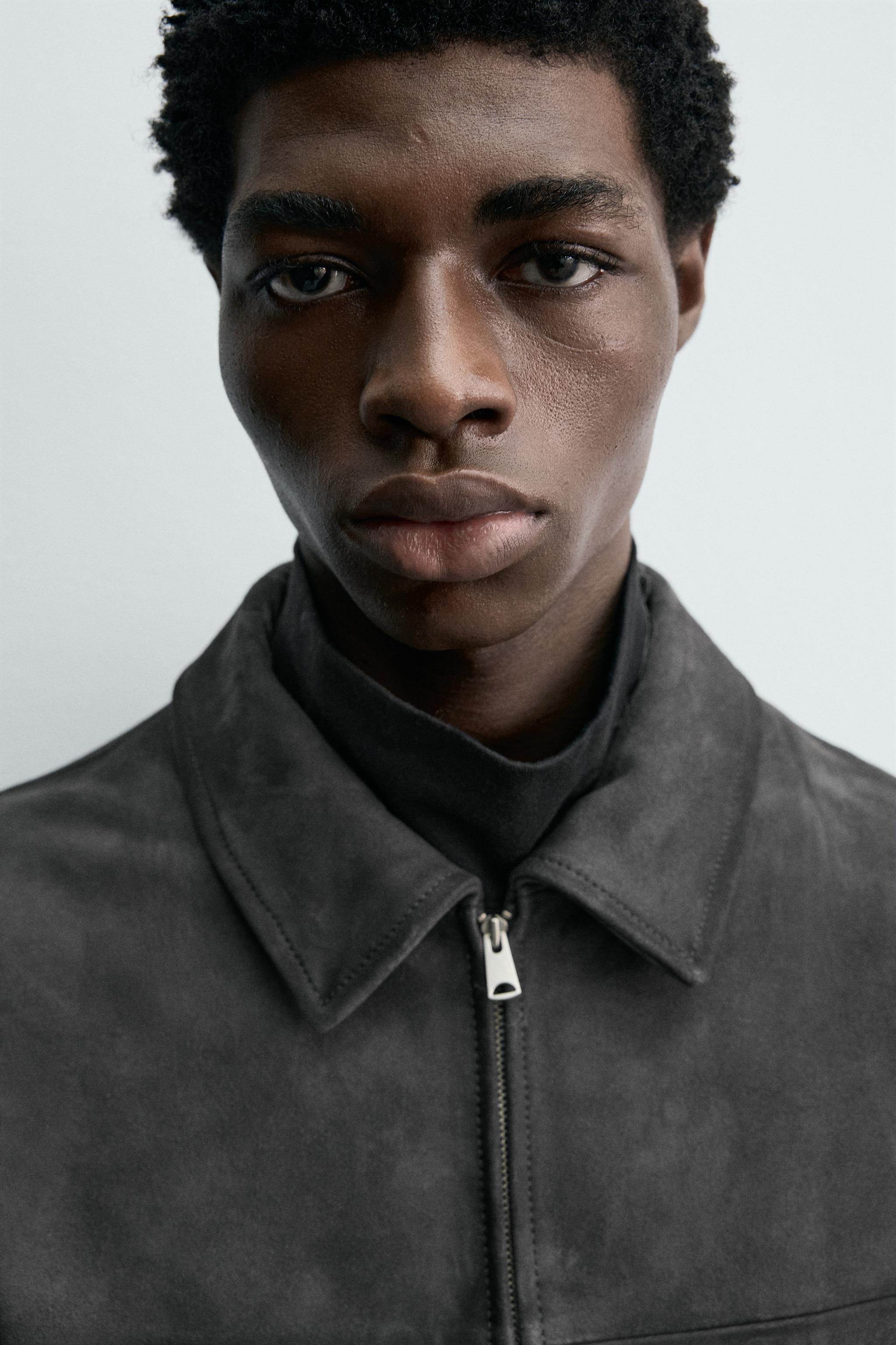 BLOUSON RÉGULAR FIT EN CUIR DAIM